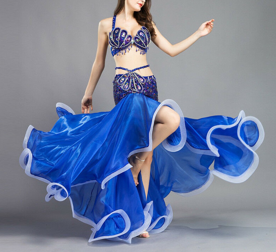 Belly dance kostým INES, vel. S-M-L - MODRÝ