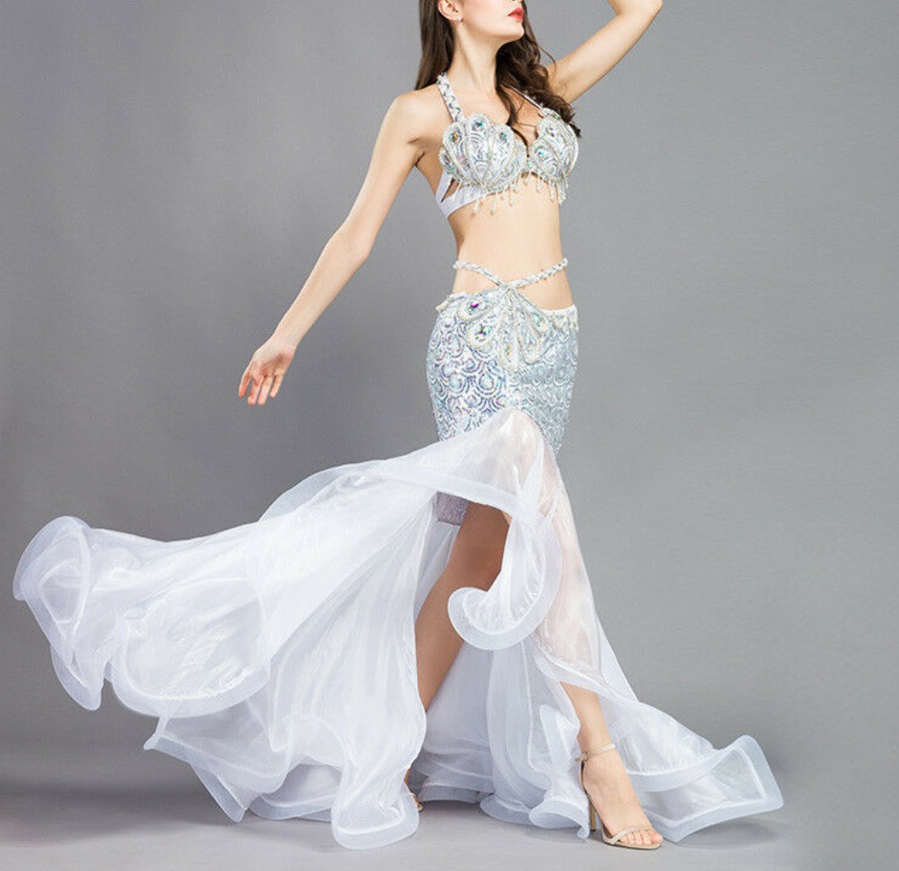 Belly dance kostým INES, vel. S-M-L - BÍLÝ