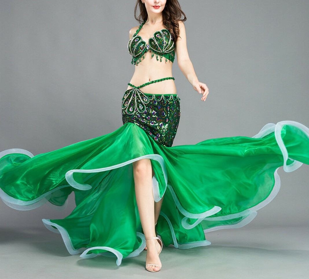 Belly dance kostým INES, vel. S-M-L - ZELENÝ