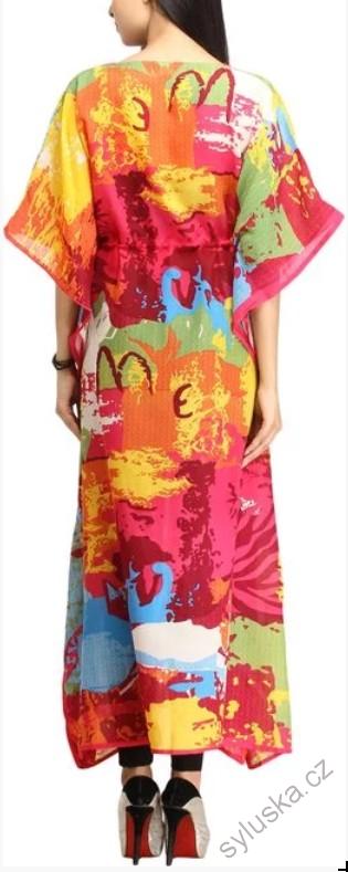 KAFTAN dlouhý s potiskem (69) - MALINOVÝ