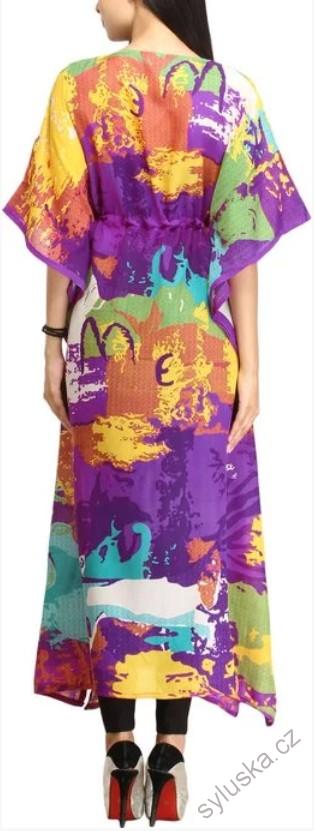 KAFTAN dlouhý s potiskem (69) - FIALOVÝ