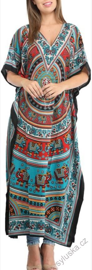 KAFTAN se slony (85) - MODROZELENÝ