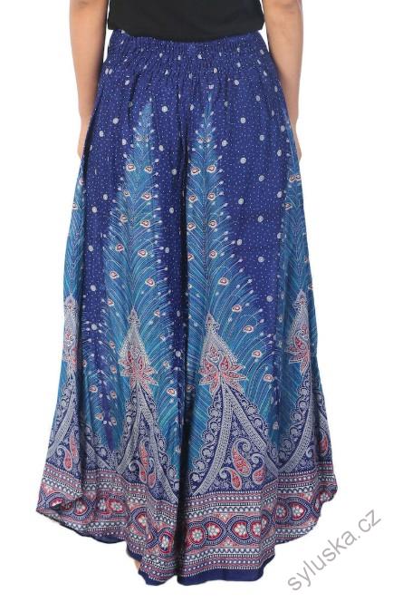 BOHO kalhoty AIDANY paví pera, vel. S-XL - MODRÉ
