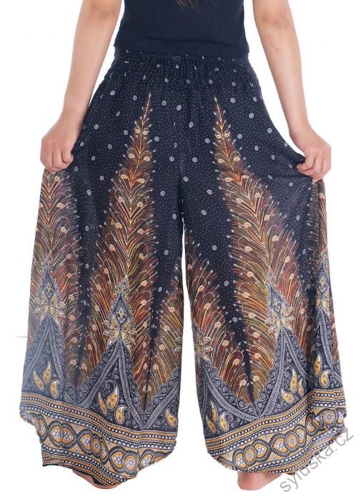 BOHO kalhoty AIDANY paví pera, vel. S-XL - ČERNÉ