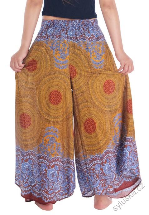 BOHO širší kalhoty AIDANY kolečka , vel. S-XL - ŽLUTÉ