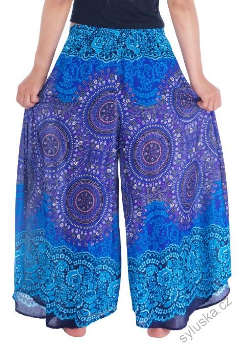 BOHO širší kalhoty AIDANY kolečka , vel. S-XL - MODRÉ