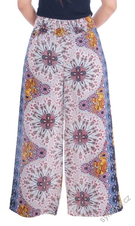 BOHO kalhoty LILIANA květinové, vel. S-XL - ČERNÉ