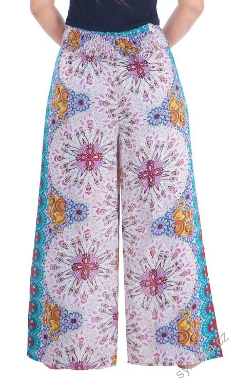 BOHO kalhoty LILIANA květinové, vel. S-XL - VÍNOVÉ