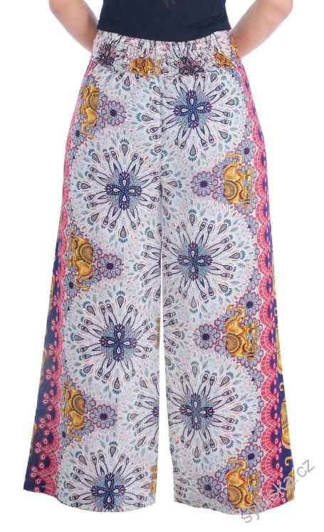 BOHO kalhoty LILIANA květinové, vel. S-XL - TMAVĚ MODRÉ
