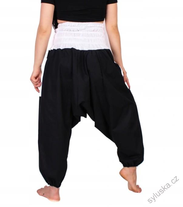 Bavlněné HAREM YOGA kalhoty ČERNÉ - S BÍLOU