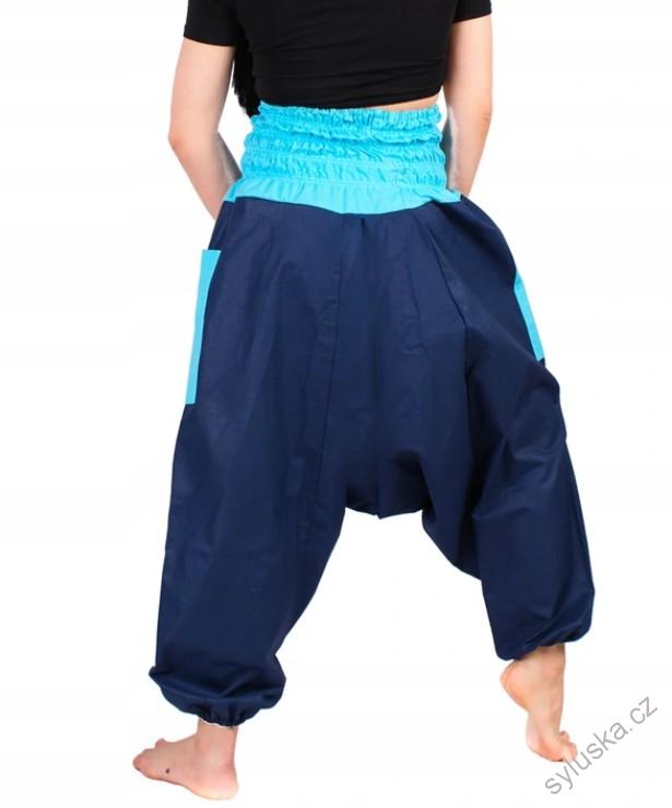 Bavlněné HAREM YOGA kalhoty MODRÉ - S MODROU