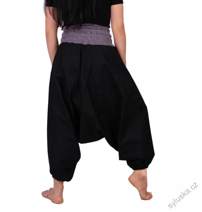 Bavlněné HAREM YOGA kalhoty ČERNÉ - SE ŠEDOU