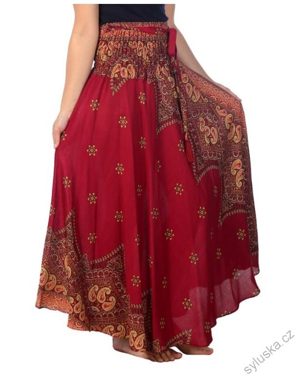 BOHO sukně s kašmírovým potiskem - VÍNOVÁ, vel. S-XL