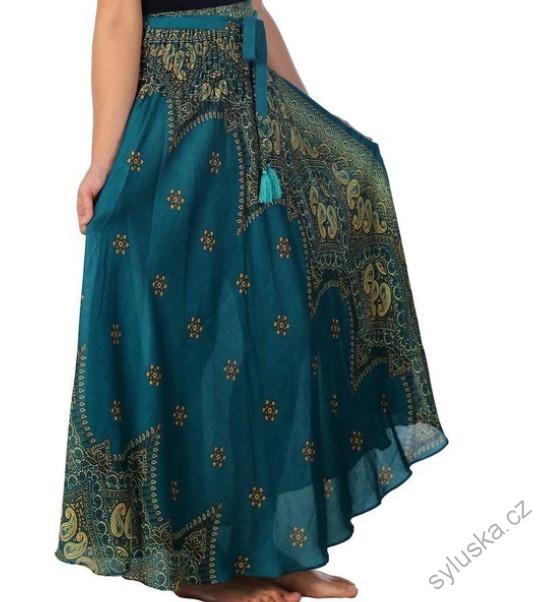 BOHO sukně s kašmírovým potiskem - MODROZELENÁ, vel. S-XL
