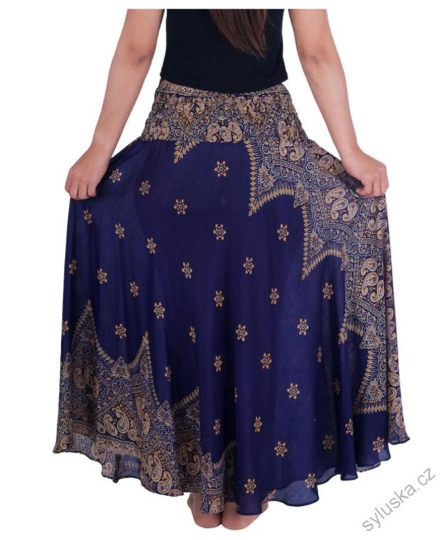 BOHO sukně s kašmírovým potiskem - MODRÁ, vel. S-XL