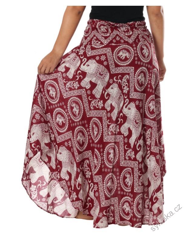 BOHO sukně se sloníky - VÍNOVÁ, vel. S-XL