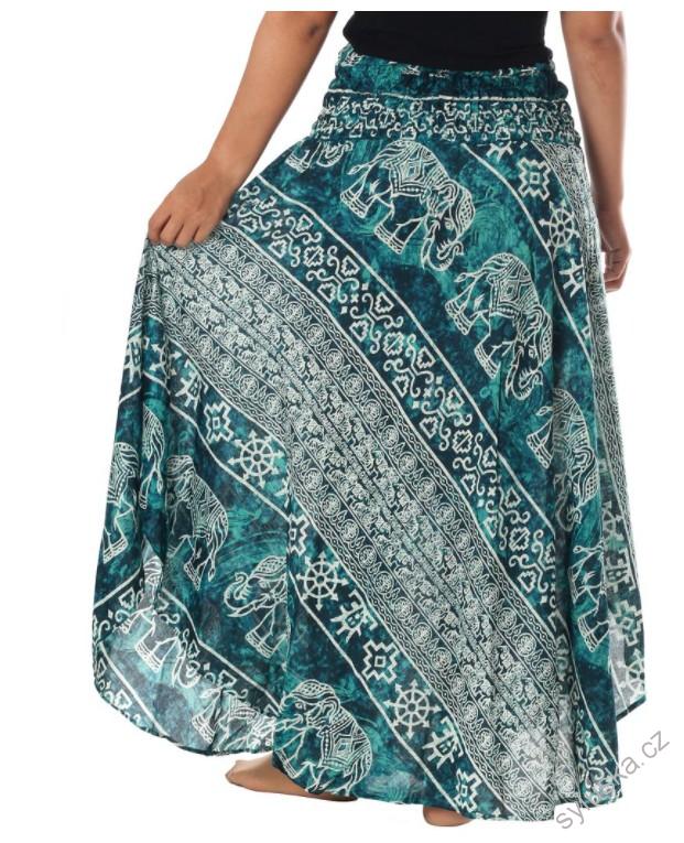 BOHO sukně se sloníky - MODROZELENÁ, vel. S-XL