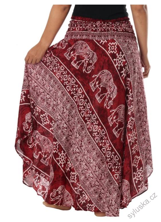 BOHO sukně se sloníky - VÍNOVÁ, vel. S-XL