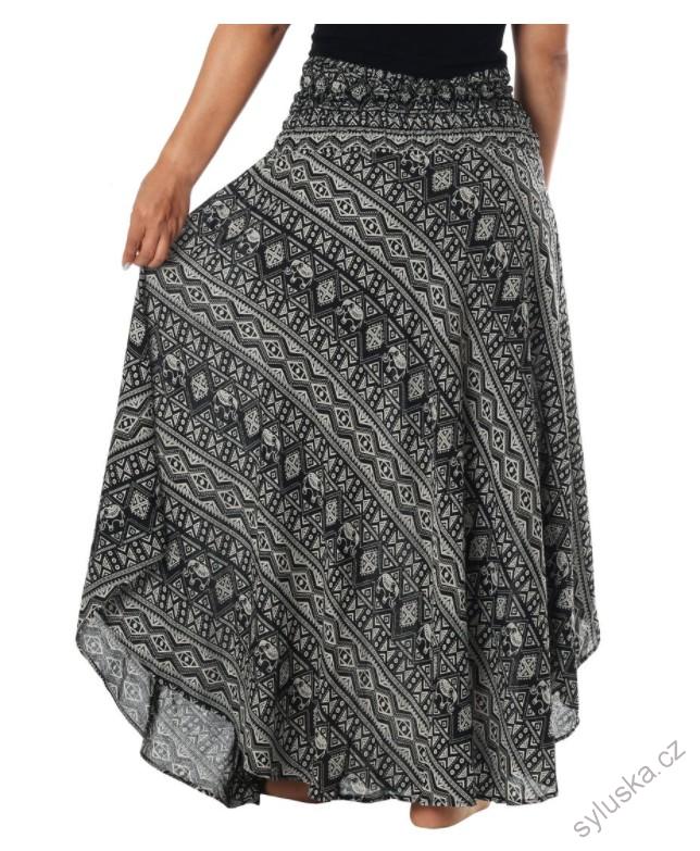 BOHO sukně s potiskem - ŠEDÁ, vel. L/XL, 102 cm