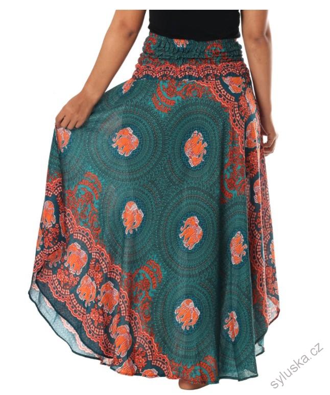 BOHO sukně se sloníky - MODROZELENÁ, vel. S-XL
