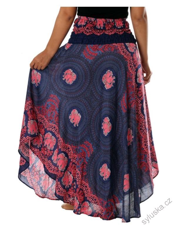 BOHO sukně se sloníky - TMAVĚ MODRÁ, vel. S-XL