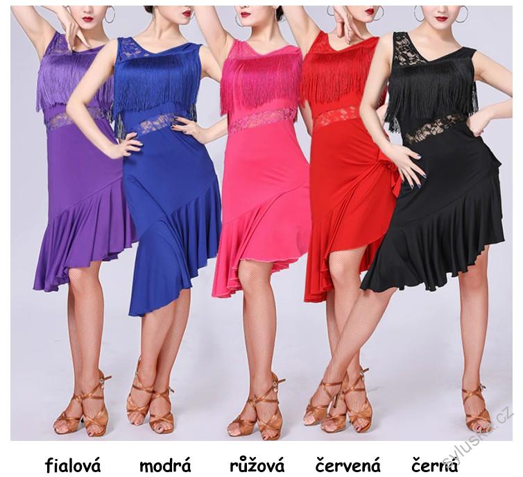 Latino šaty DANAH s třásněmi a krajkou, vel. M-XL