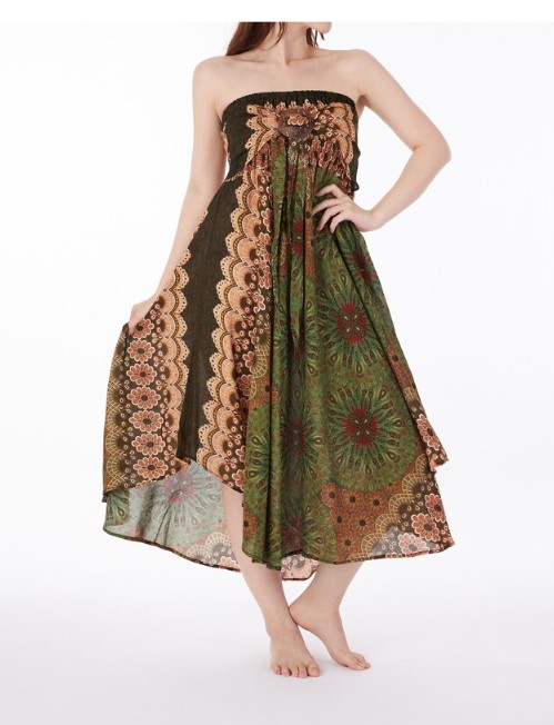 BOHO sukně KVĚTY - ZELENÁ, vel. S-XL