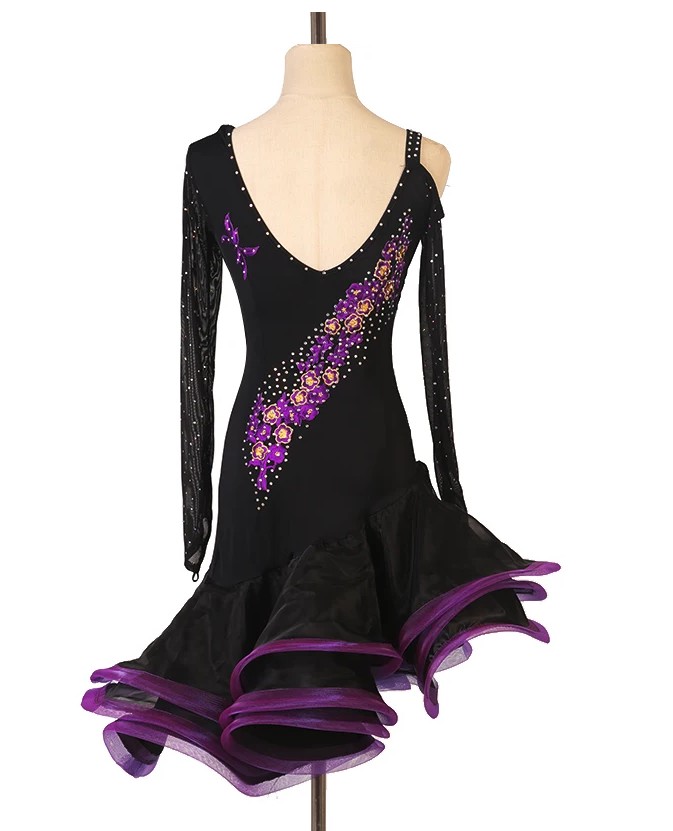 Šaty na latinu OLIVIA - ČERNO-FIALOVÉ, vel. S až XXL