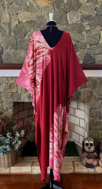 Abstraktní batikovaný KAFTAN dlouhý (03) - výstřih do V