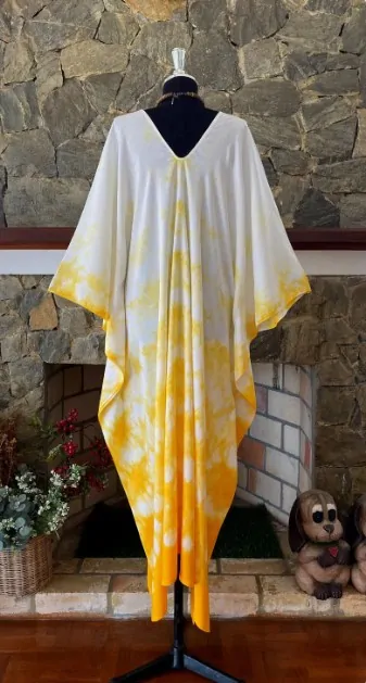 Abstraktní batikovaný KAFTAN dlouhý  (11) - výstřih do V