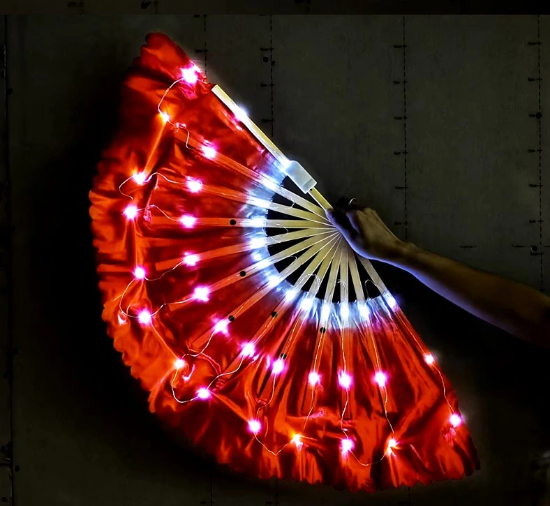 LED krátký hedvábný vějíř - ČERVENÝ (1ks pravý)