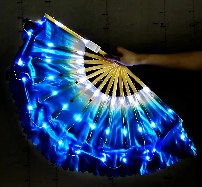 LED krátký hedvábný vějíř - MODRÝ (1ks pravý)