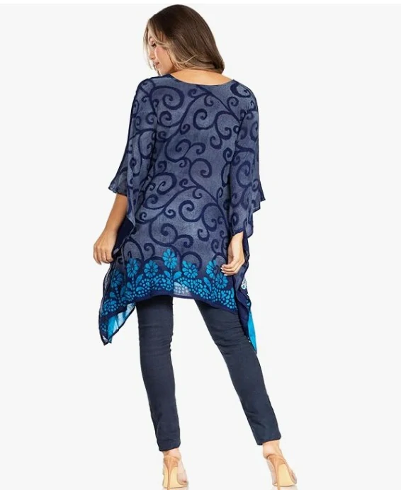 Tunika (kaftan) VLADANA - MODRO/TYRKYSOVÁ (obvod do 129.5 cm)