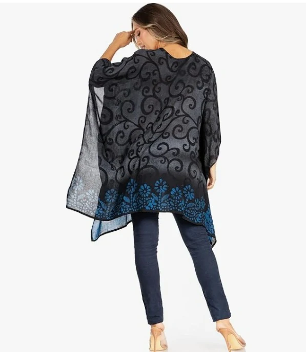 Tunika (kaftan) VLADANA - ČERNO/MODRÁ (obvod do 129.5 cm)