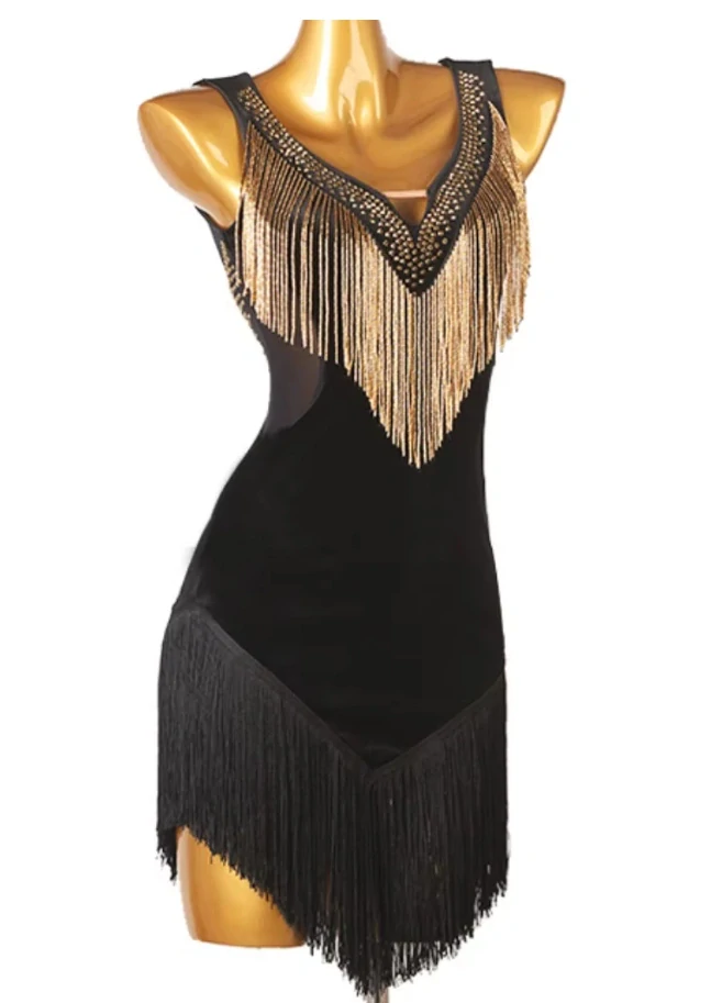 Latino šaty RENEE, vel. S až XXL - ČERNÉ