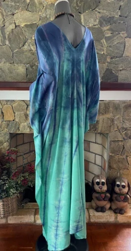 TYRKYSOVÝ batikovaný KAFTAN dlouhý  (04) - výstřih do V