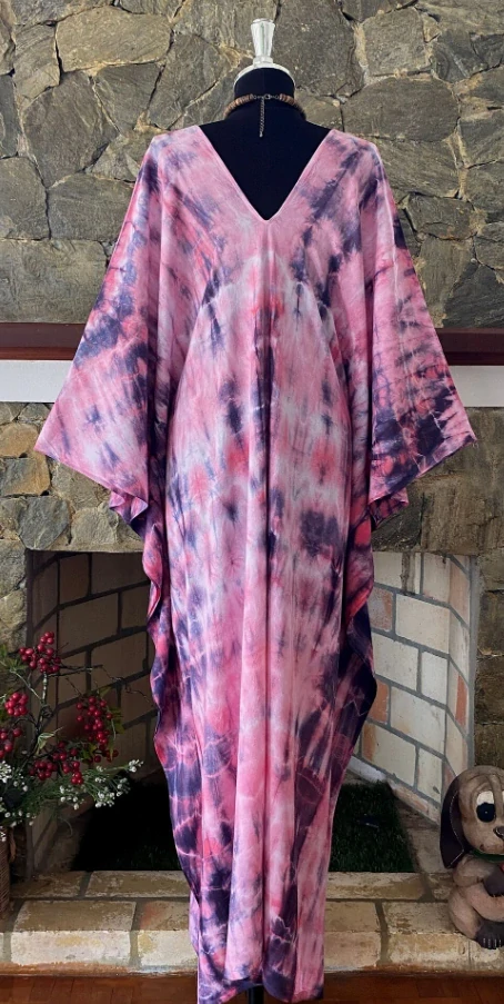 TROPICAL batikovaný KAFTAN dlouhý  (05) - výstřih do V