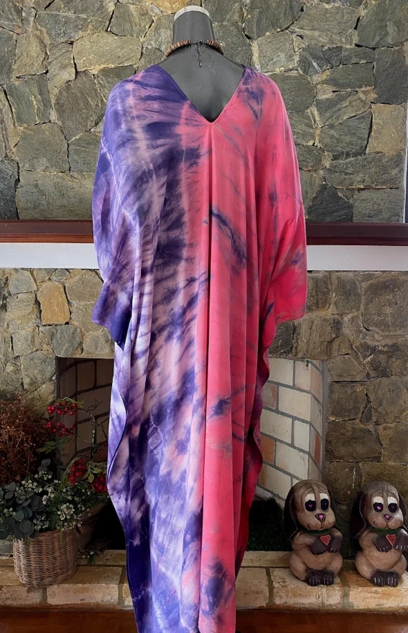 ABSTRAKTNÍ ART batikovaný KAFTAN dlouhý  (07) - výstřih do V