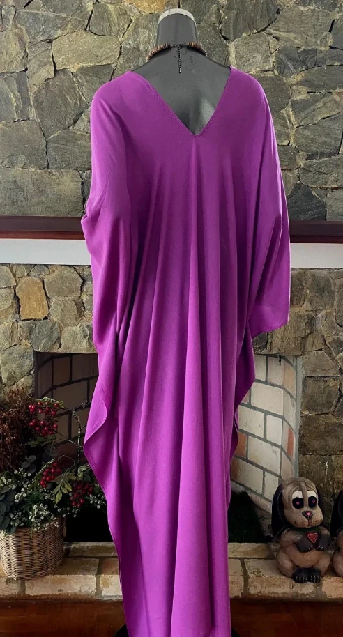 FUCHSIOVÝ jednobarevný KAFTAN dlouhý (15d) - výstřih do V