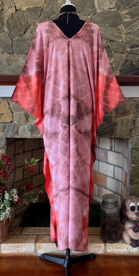 LOSOSOVÝ batikovaný KAFTAN dlouhý  (14) - výstřih do V