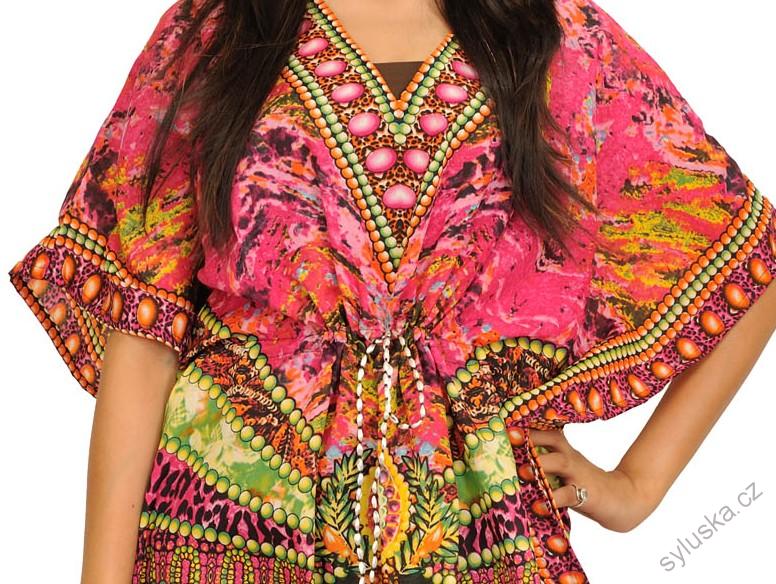 KAFTAN dlouhý multicolor (16) - RŮŽOVÝ