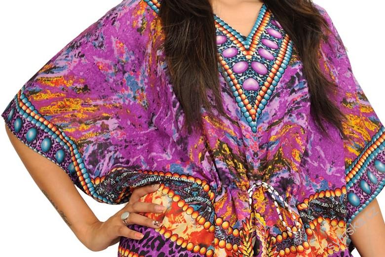 KAFTAN dlouhý multicolor (16) - FIALOVÝ