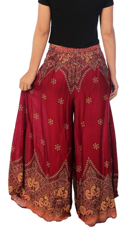 BOHO širší kalhoty AIDANY, vel. S-XL - VÍNOVÉ