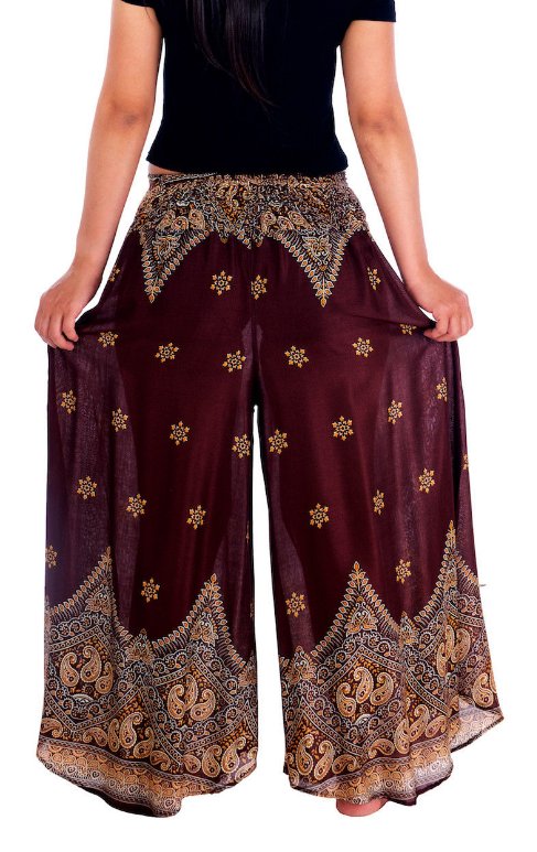 BOHO širší kalhoty AIDANY, vel. S-XL - HNĚDÉ