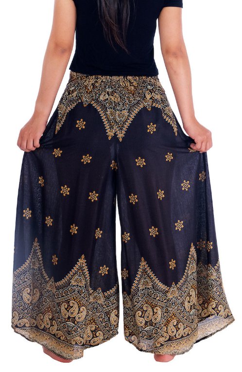 BOHO širší kalhoty AIDANY, vel. S-XL - ČERNÉ