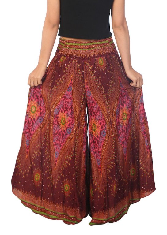 BOHO širší kalhoty AIDANY , vel. S-XL - VÍNOVÉ