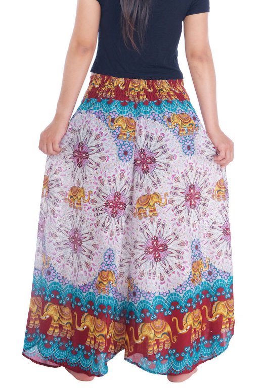 BOHO širší kalhoty AIDANY se sloníky , vel. S-XL - VÍNOVÉ