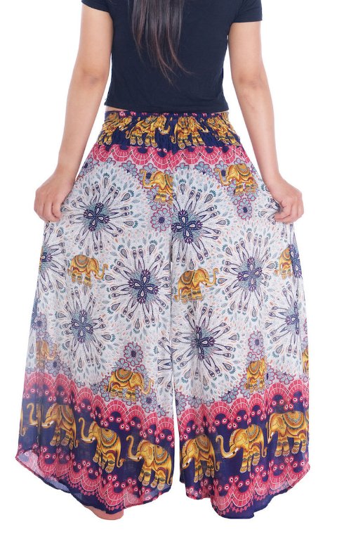 BOHO širší kalhoty AIDANY se sloníky , vel. S-XL - TMAVĚ MODRÉ