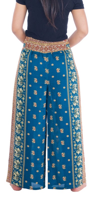 BOHO kalhoty LILIANA - sloníci, vel. S-XL - MODROZELENÉ