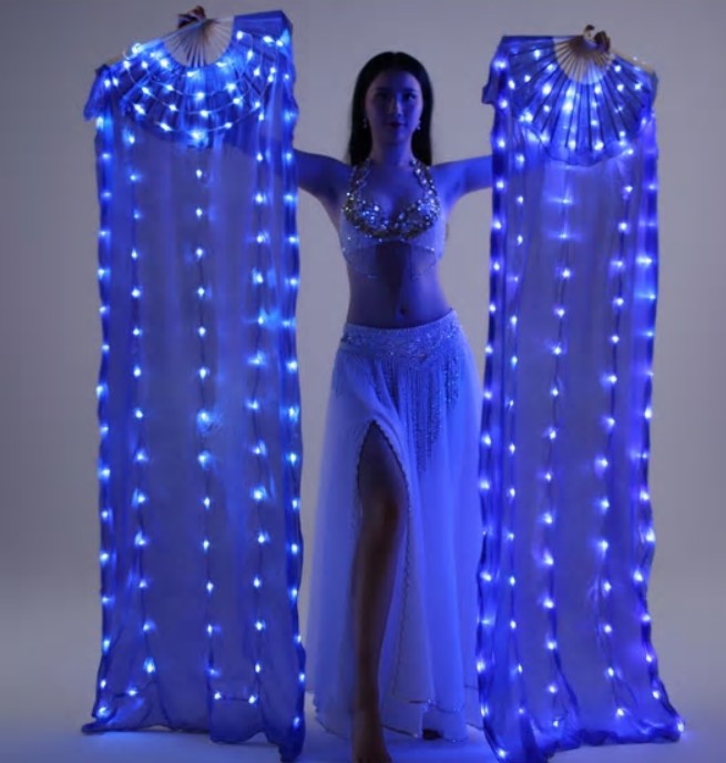 LED hedvábné vějíře 180x90 - MODRÉ s akumulátorem